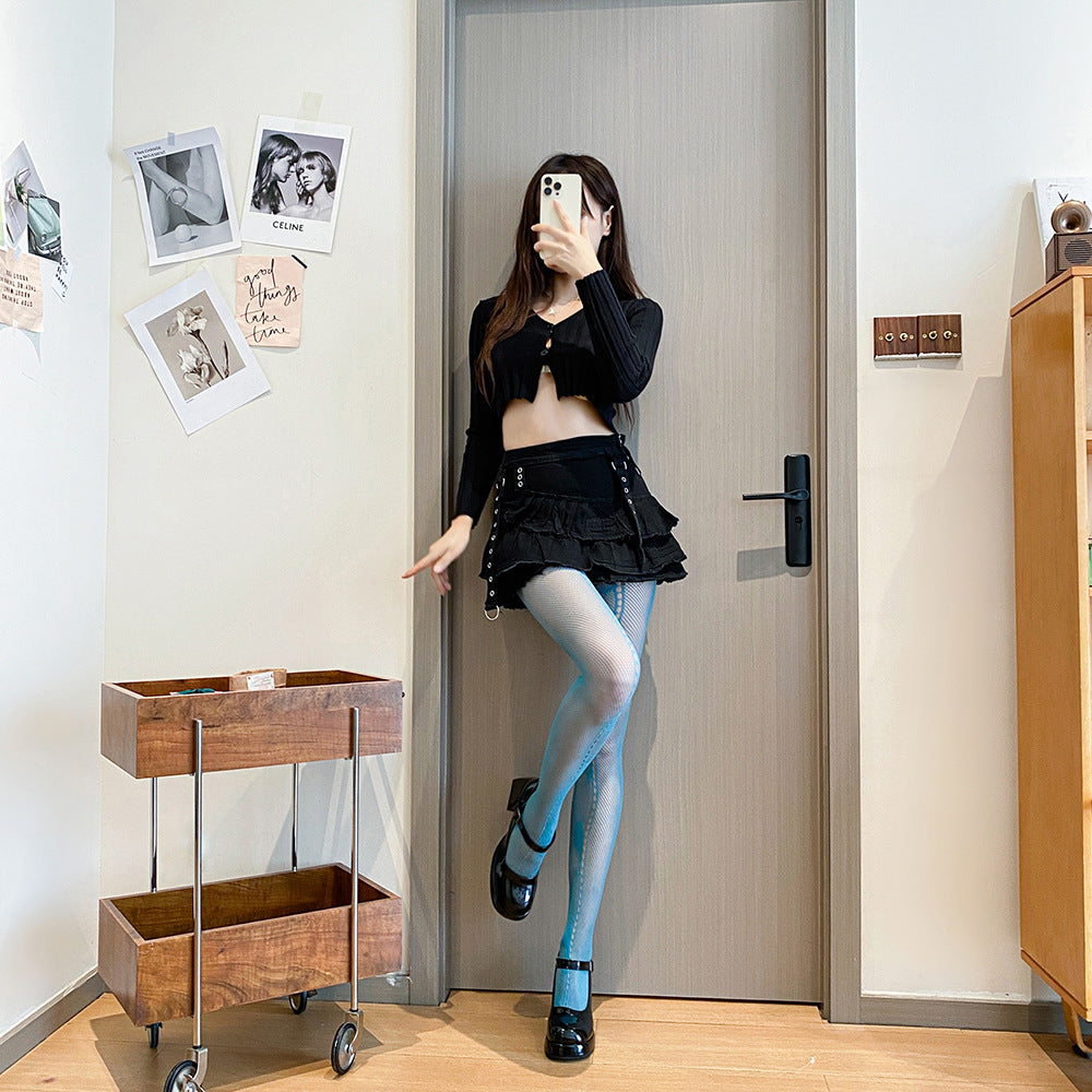 THIN HOLLOW JK WATER BLUE BOTTOM NET SOCKS