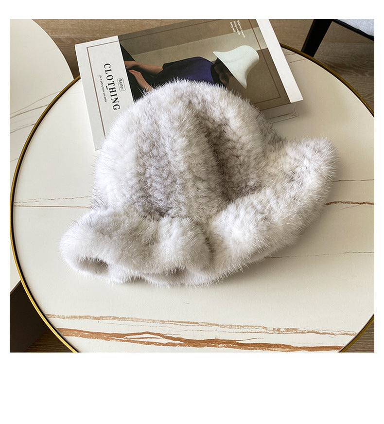 ELEGANT RUFFLED MINK FUR BERET HAT