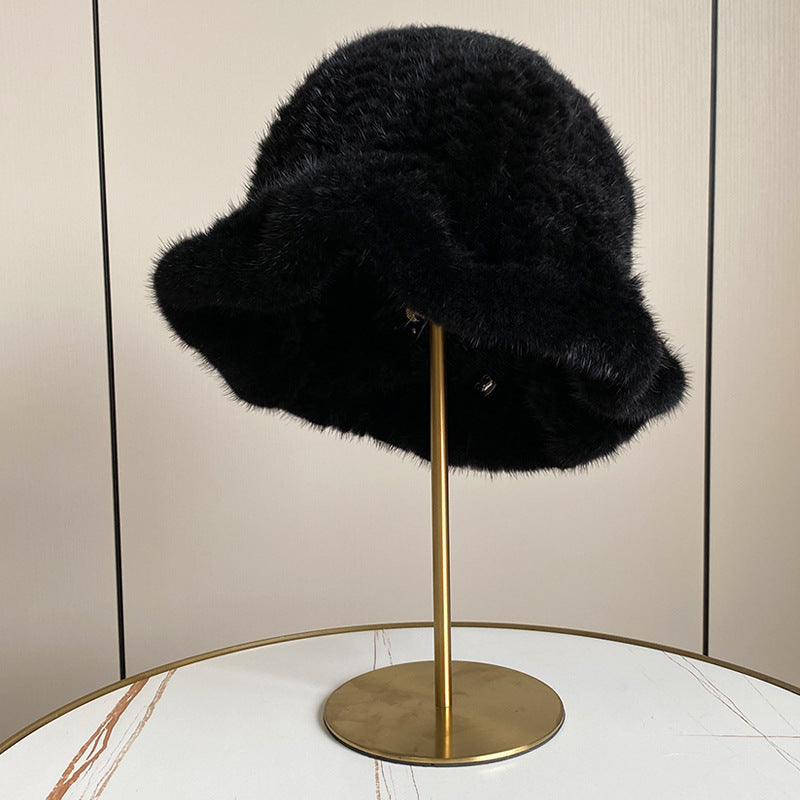 ELEGANT RUFFLED MINK FUR BERET HAT