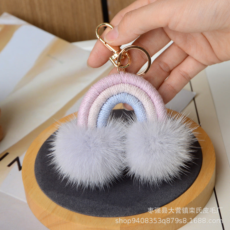 RAINBOW CLOUD FUR POM-POM KEYCHAIN CUTE BAG ACCESSORY