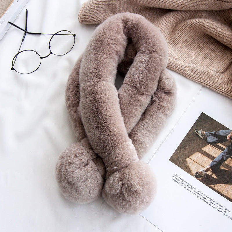 CUTE PLUSH SCARF WITH POM POMS