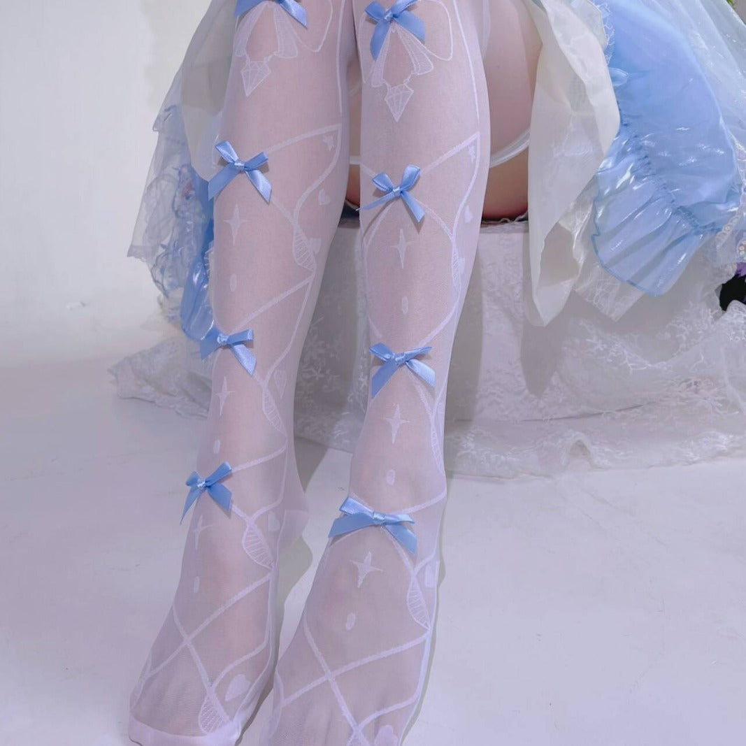 THIN LOLITA BLUE BOW OVER KNEE THIGH SOCKS