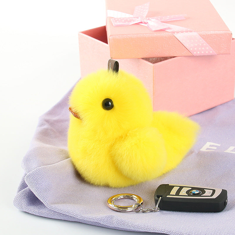 RABBIT FUR DUCKLING FUR KEYCHAIN PLUSH TOY CAR KEY RING BAG ACCESSORY