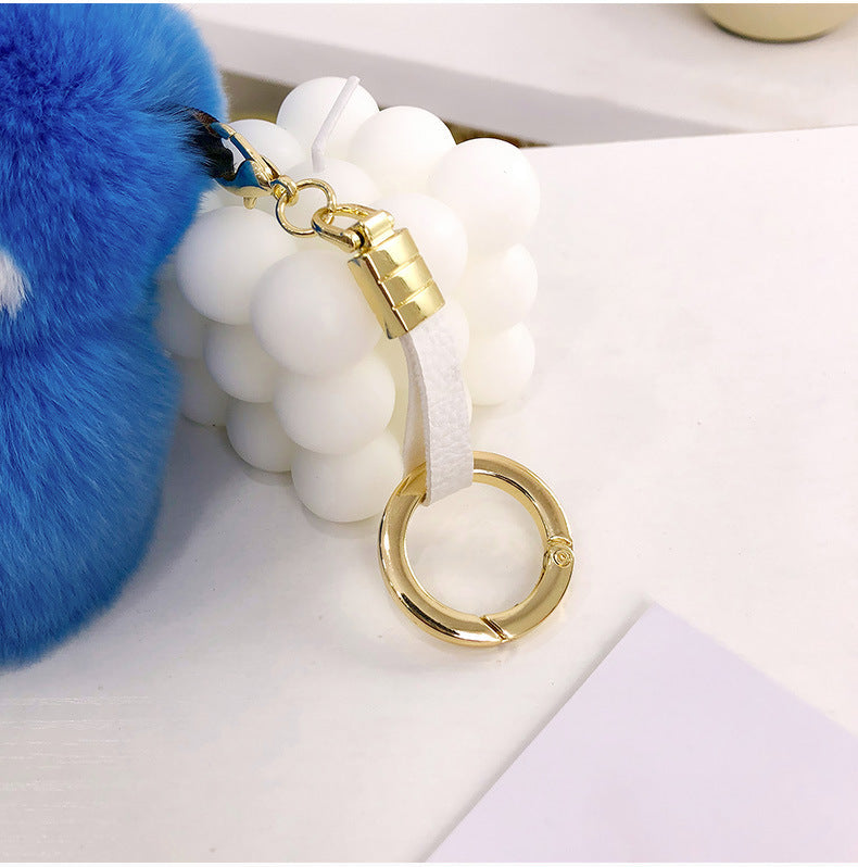 CUTE REAL RABBIT FUR STITCH KEYCHAIN