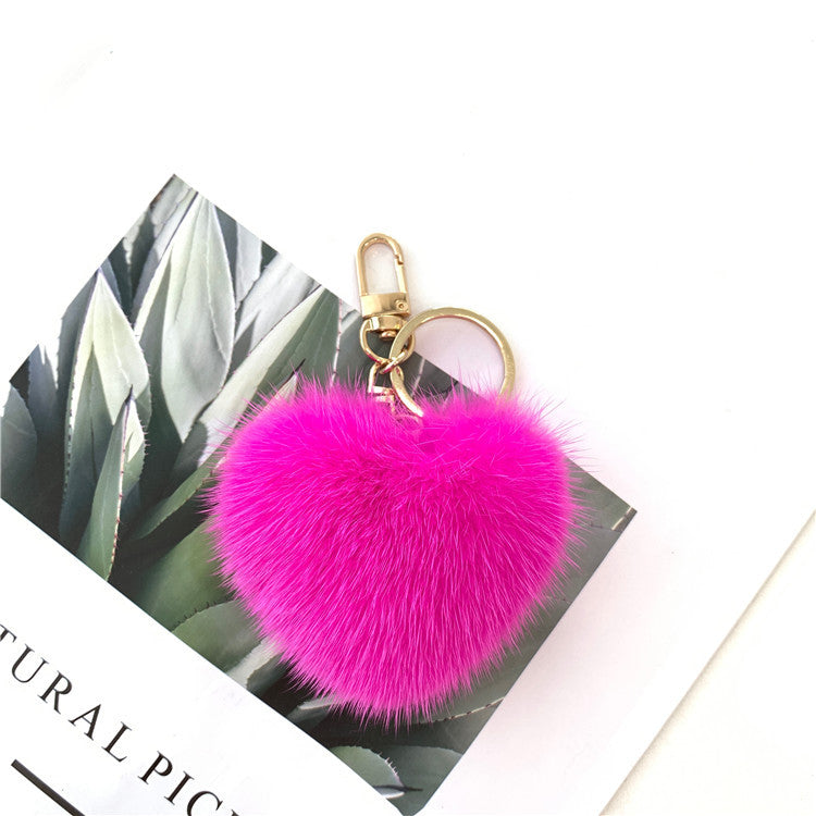 HEART-SHAPED MINK FUR BAG CHARM GIFT ACCESSORY