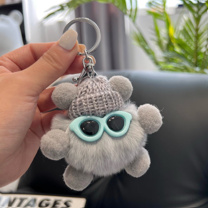 CUTE REX RABBIT HAIR SMALL COAL BALL KEYCHAIN ACCESSORY