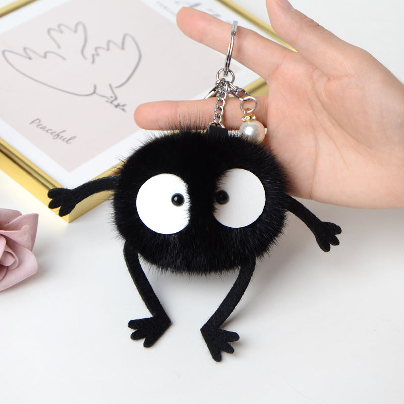 REAL MINK FUR FLUFFY ELF KEYCHAIN FOR CAR KEY OR BAG ACCESSORY