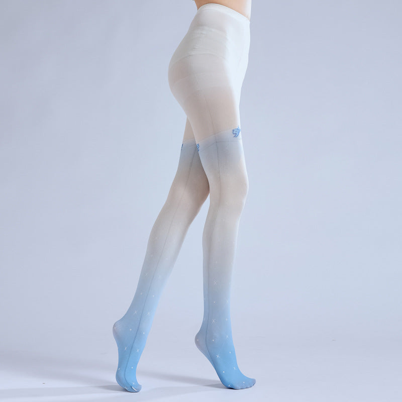 BOW JK WITH LEGGINGS GRADUAL CHANGE BLUE PRINT PANTYHOSE