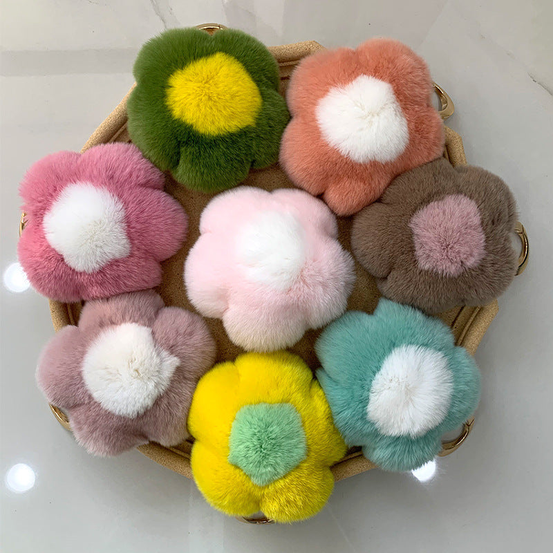 CUTE REAL RABBIT FUR FLOWER CHARM KEYCHAIN & PHONE ACCESSORY