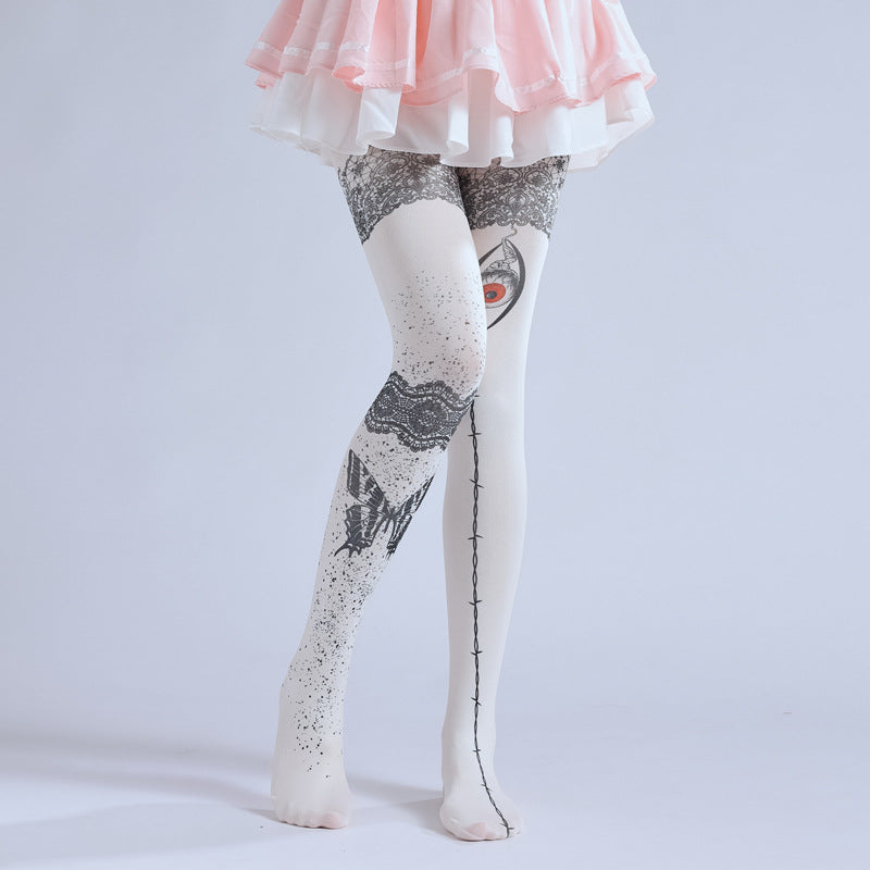 FAKE TATTOO LACE BUTTERFLY PATTERN LEGGINGS PRINT COS PANTYHOSE