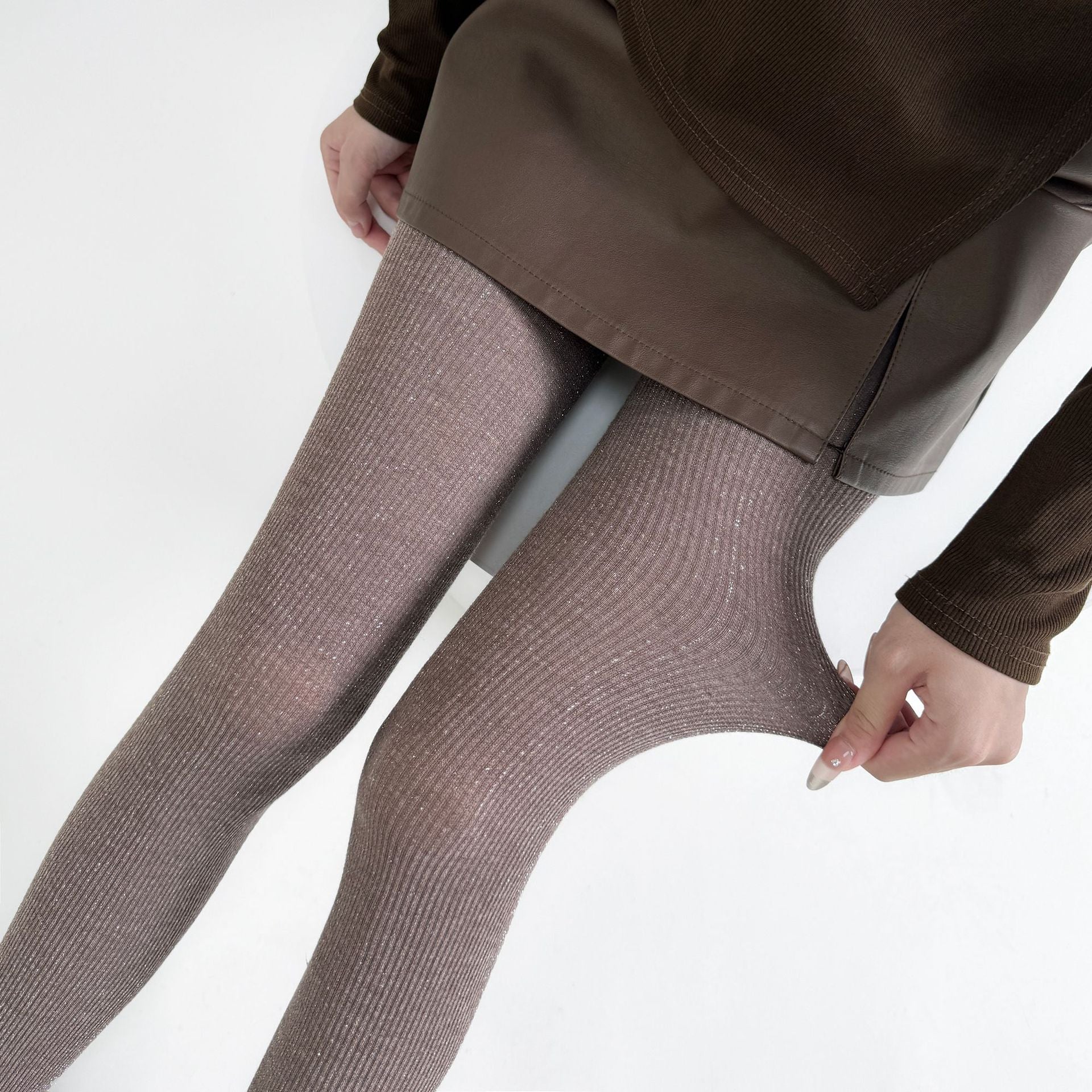 SPRING AND AUTUMN SMALL BRIGHT SILK SLIGHTLY FLASH SILVER SILK MIXED LINE VERTICAL STRIP LEGGINGS PANTYHOSE