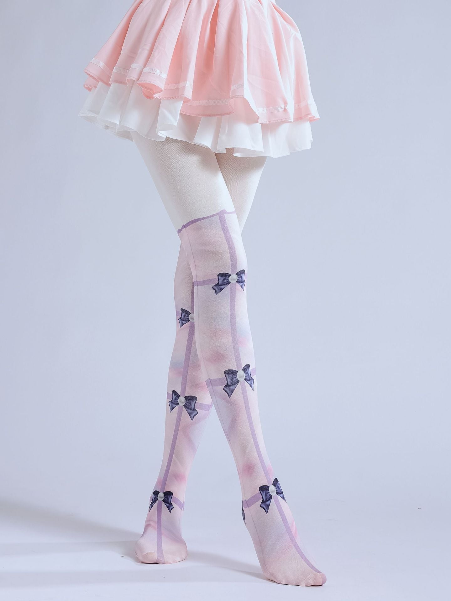 CUTE LOLITA FAKE TWO-PIECE PRINTED BOW FAKE TALL LEGGINGS PANTYHOSE