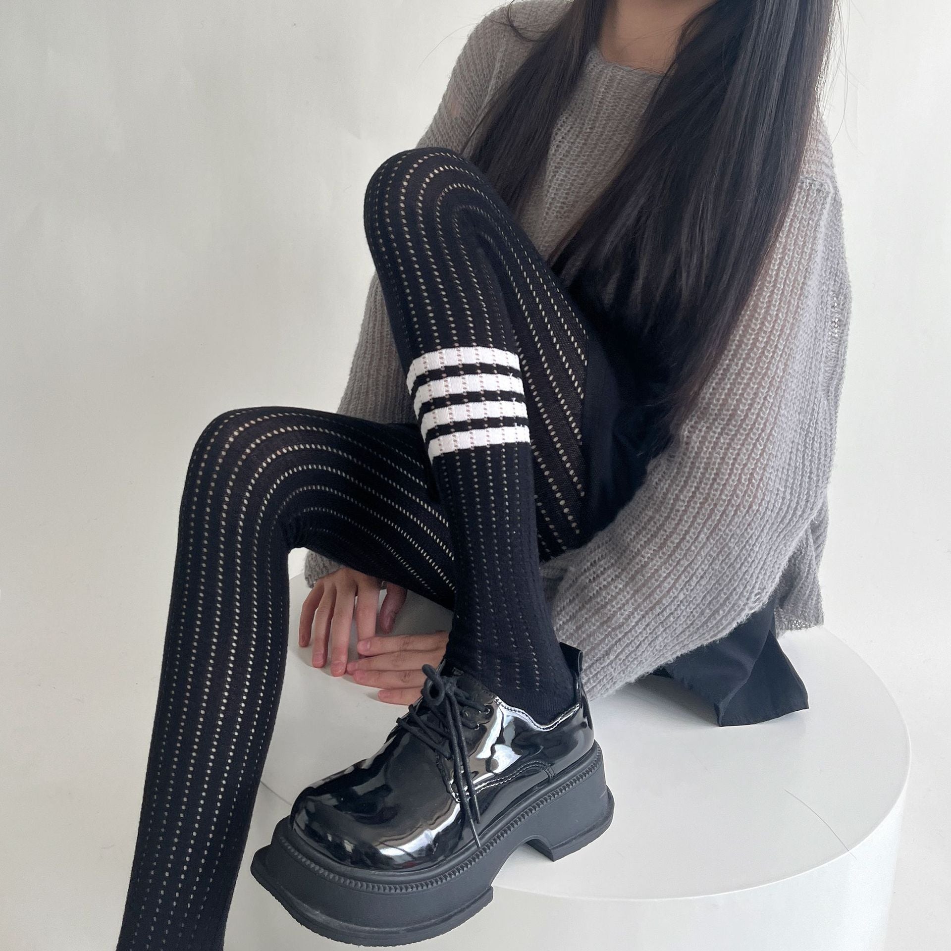 SPRING AND AUTUMN WEAR SKINNY ELASTIC FOUR-BAR BOTTOM KNITTED SOCKS PANTYHOSE