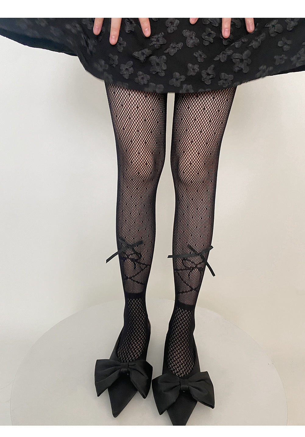 JAPANESE Y2K BALLET STYLE RIBBON BOW LACE MESH SOCKS PANTYHOSE