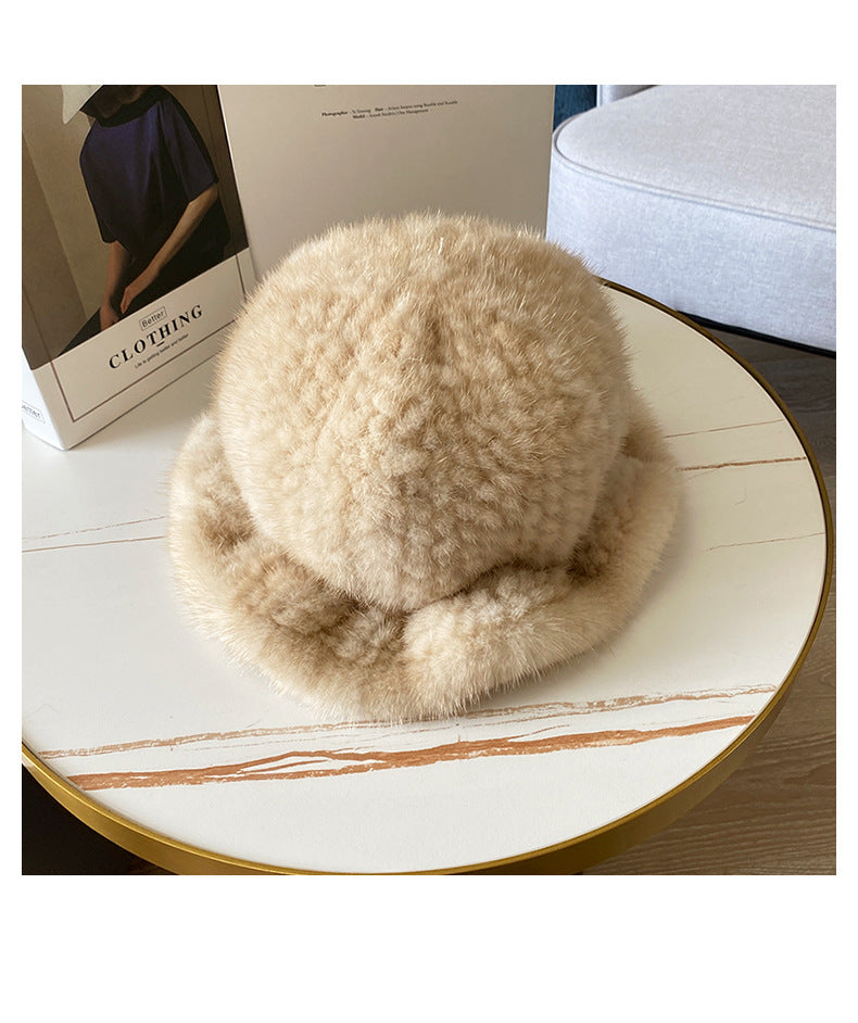 ELEGANT RUFFLED MINK FUR BERET HAT