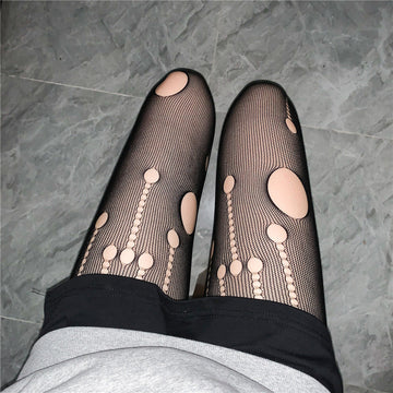FASHION HOLLOW METEOR RIPPED MESH SOCKS JACQUARD PANTYHOSE