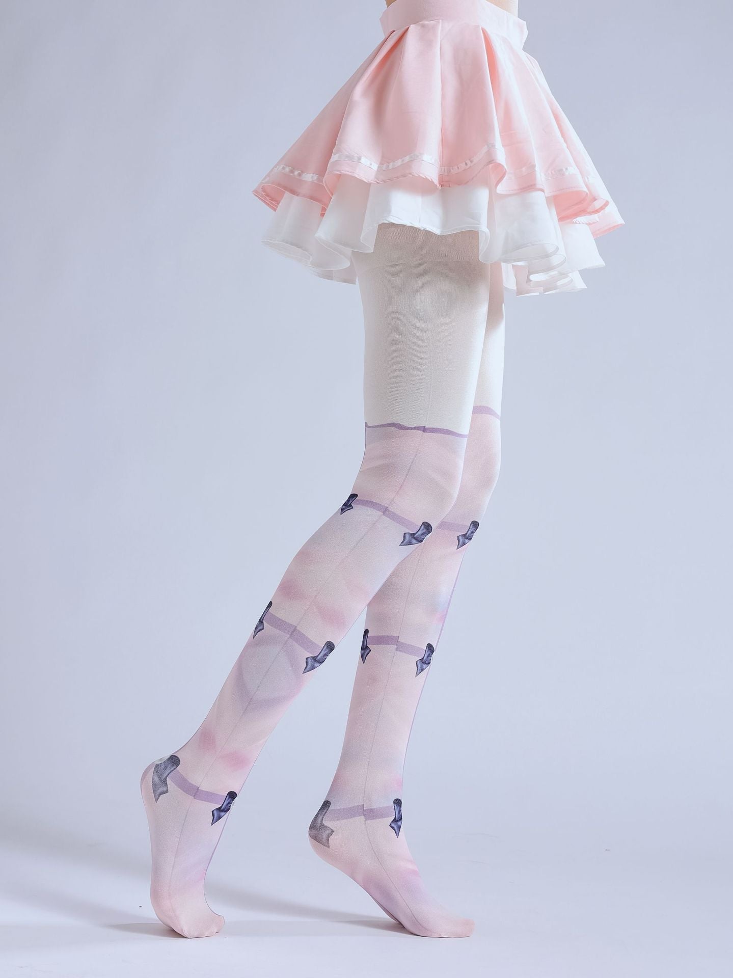 CUTE LOLITA FAKE TWO-PIECE PRINTED BOW FAKE TALL LEGGINGS PANTYHOSE