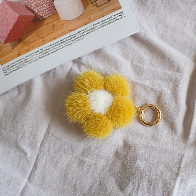 MINK FUR CHERRY BLOSSOM PENDANT BAG ACCESSORY