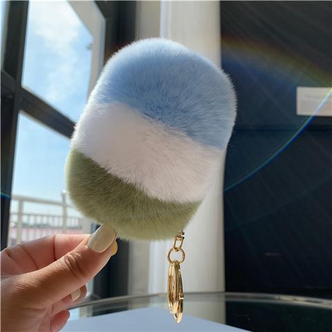 RABBIT FUR ICE CREAM BAG CHARM KEYCHAIN ACCESSORY