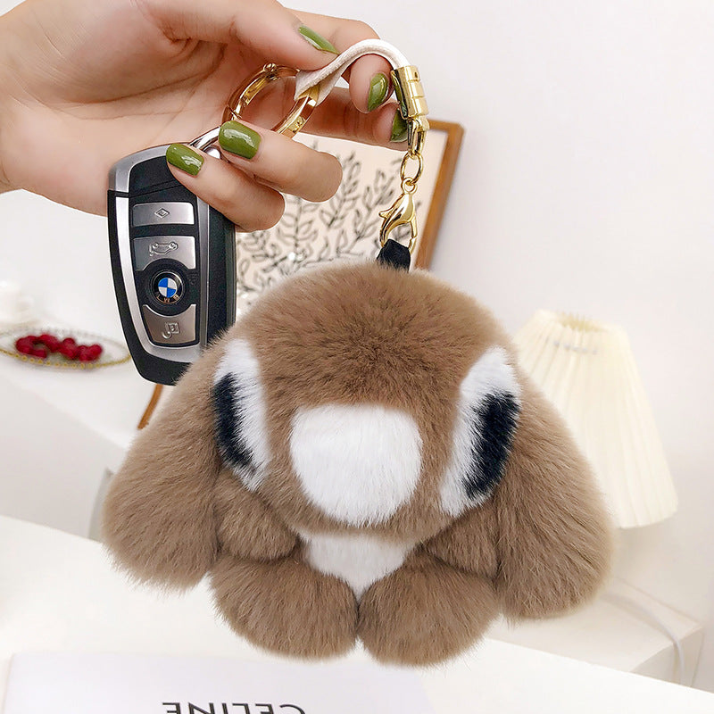 CUTE REAL RABBIT FUR STITCH KEYCHAIN