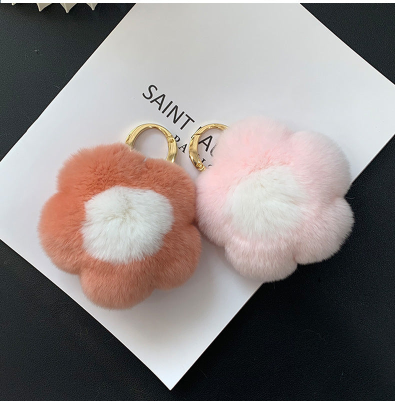 CUTE REAL RABBIT FUR FLOWER CHARM KEYCHAIN & PHONE ACCESSORY