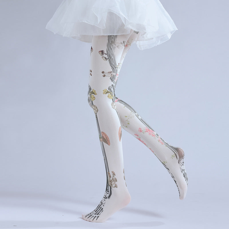 DARK ARTICULATED BONES PRINT TATTOO PATTERN HALLOWEEN DANCING PANTYHOSE