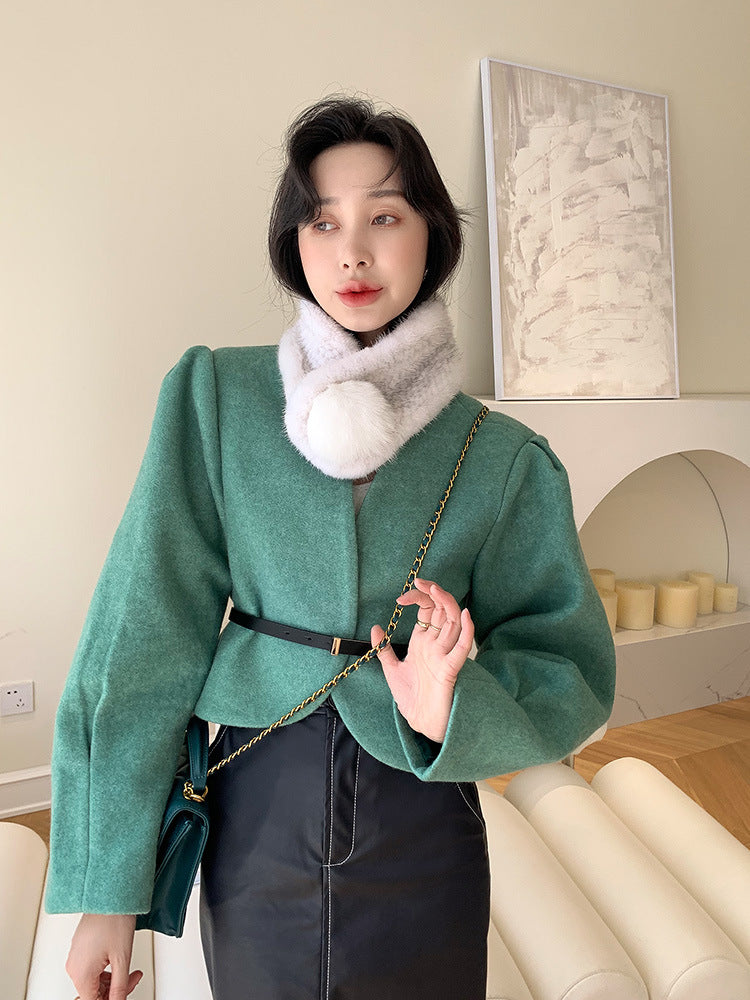 WARM MINK FUR SCARF WITH FOX POM POM - STYLISH WINTER ACCESSORY