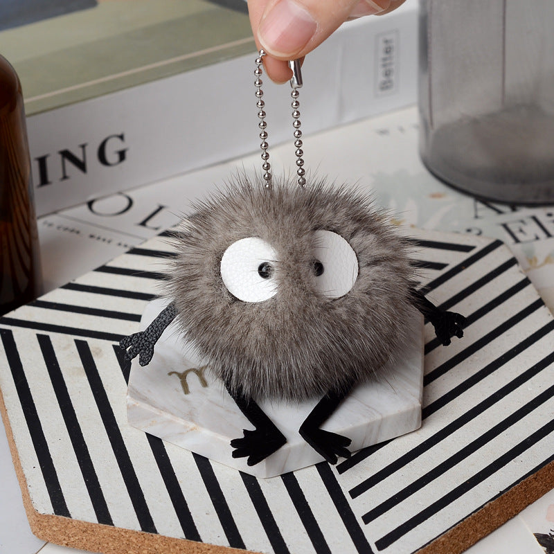 REAL MINK FUR FLUFFY ELF KEYCHAIN FOR CAR KEY OR BAG ACCESSORY