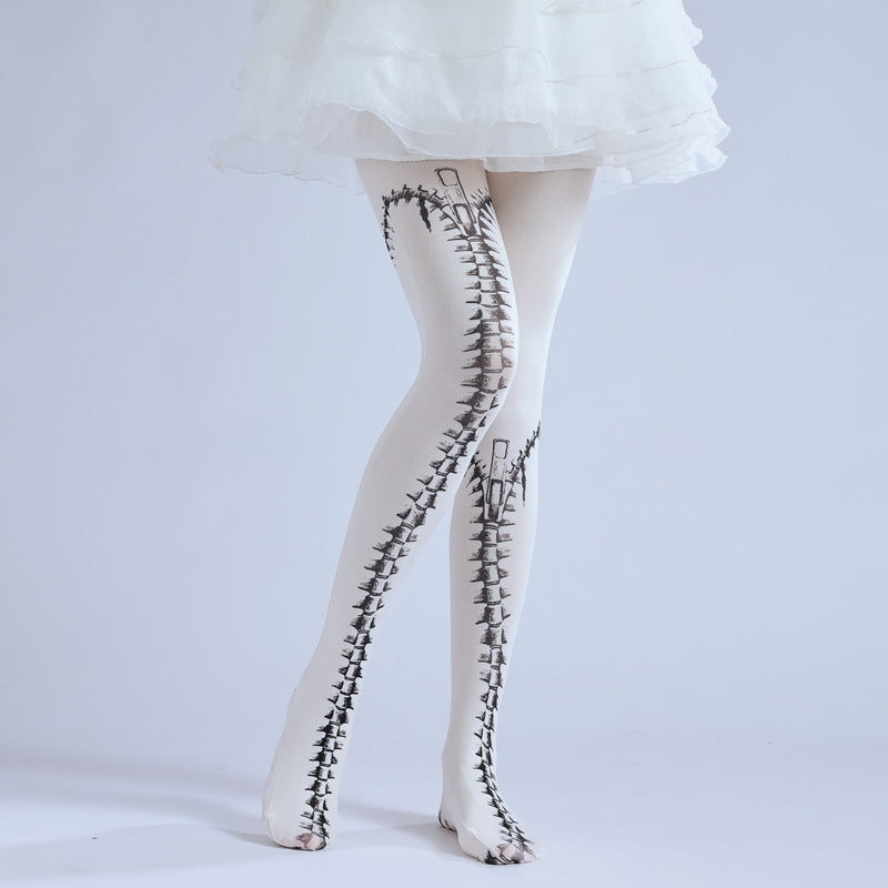 FUN PUNK GOTH ZIP PRINT PANTYHOSE COSPLAY PANTYHOSE