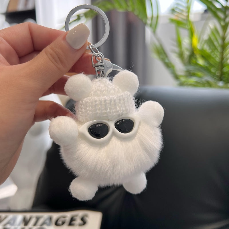 CUTE REX RABBIT HAIR SMALL COAL BALL KEYCHAIN ACCESSORY