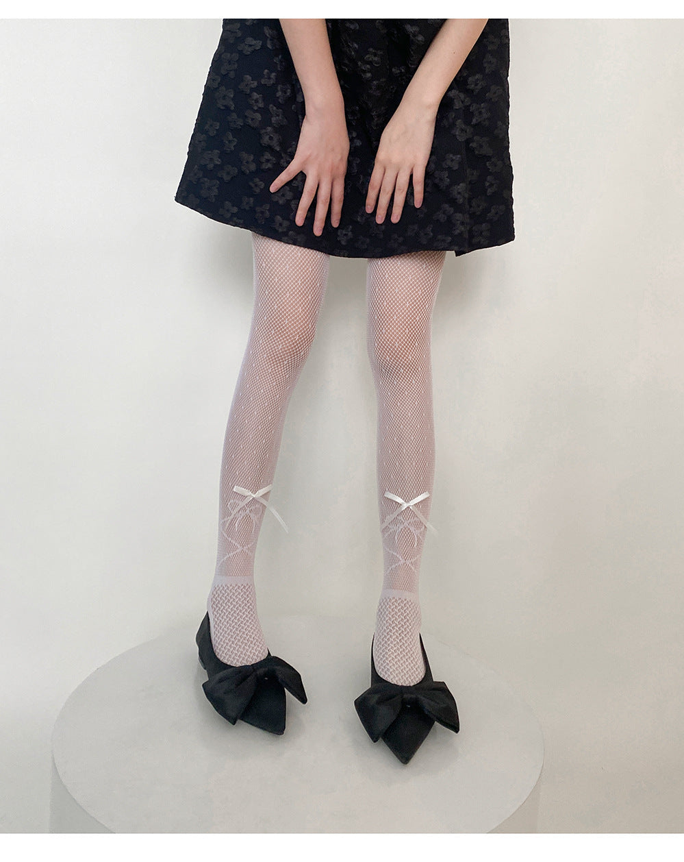 JAPANESE Y2K BALLET STYLE RIBBON BOW LACE MESH SOCKS PANTYHOSE