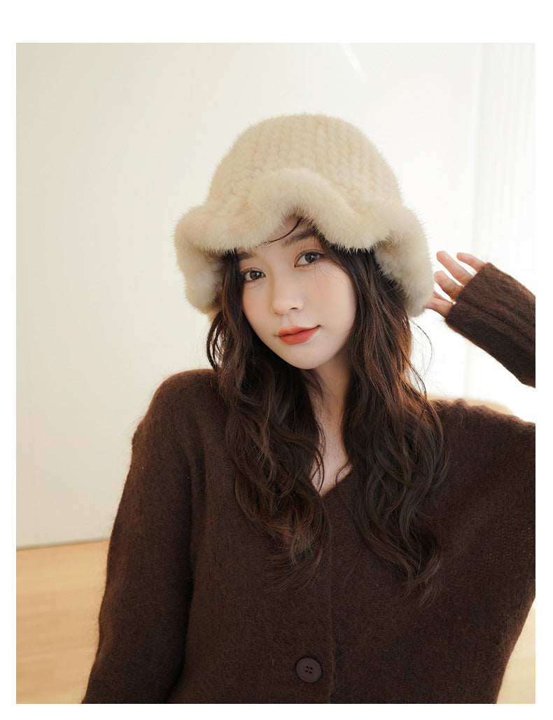 ELEGANT RUFFLED MINK FUR BERET HAT