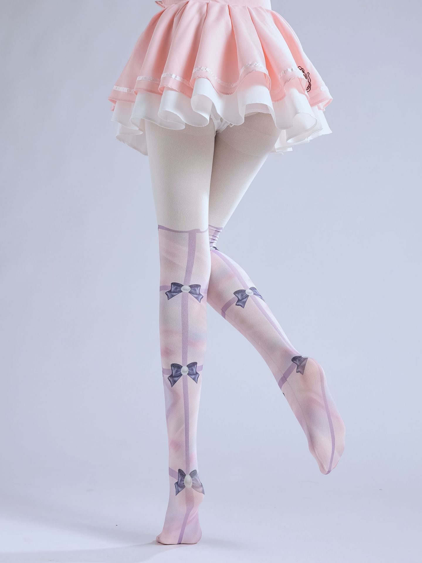 CUTE LOLITA FAKE TWO-PIECE PRINTED BOW FAKE TALL LEGGINGS PANTYHOSE