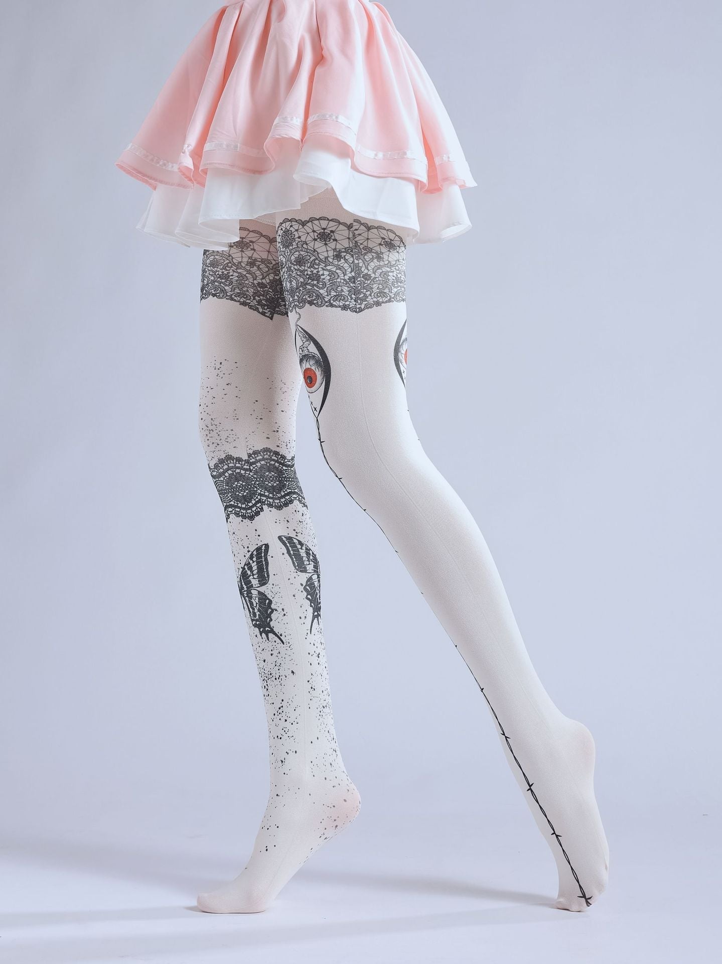 FAKE TATTOO LACE BUTTERFLY PATTERN LEGGINGS PRINT COS PANTYHOSE