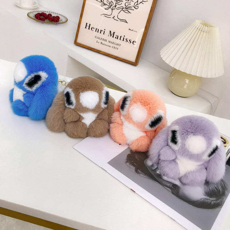 CUTE REAL RABBIT FUR STITCH KEYCHAIN