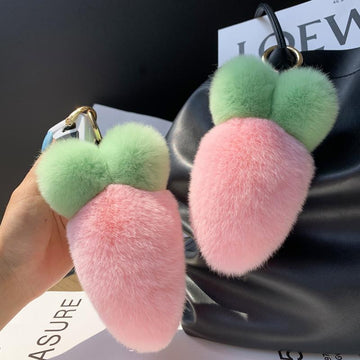 CUTE OTTER RABBIT FUR CARROT KEYCHAIN PLUSH TOY BAG ACCESSORY