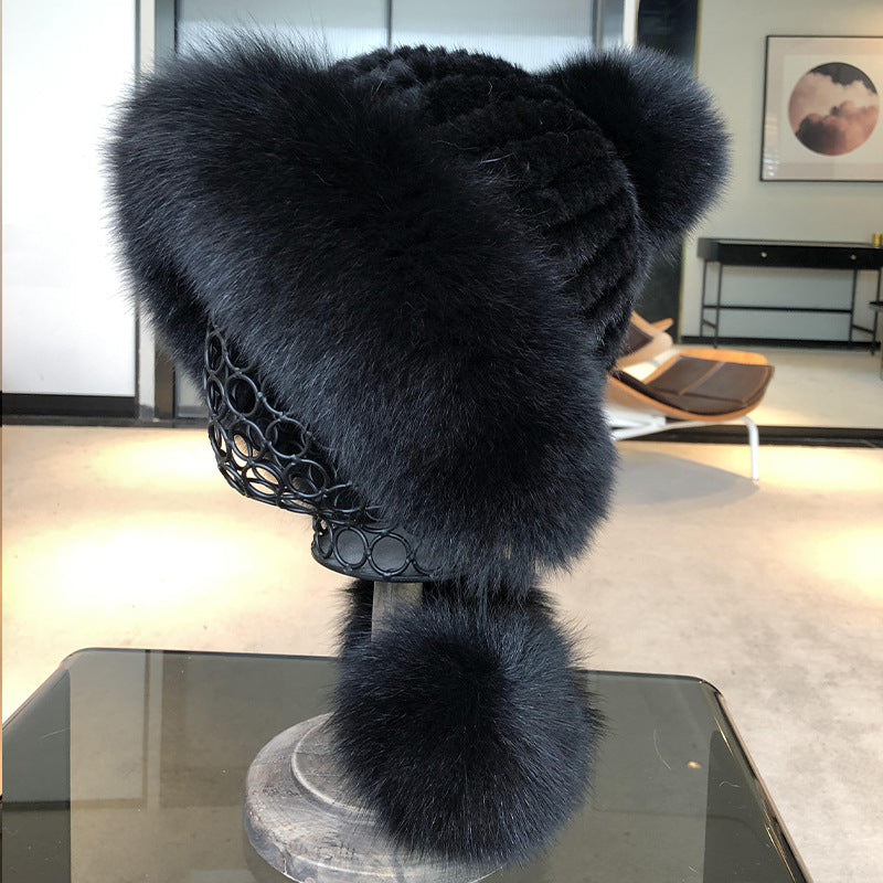 CUTE FOX FUR POM POM HAT - WOMEN'S WINTER EAR FLAP HAT