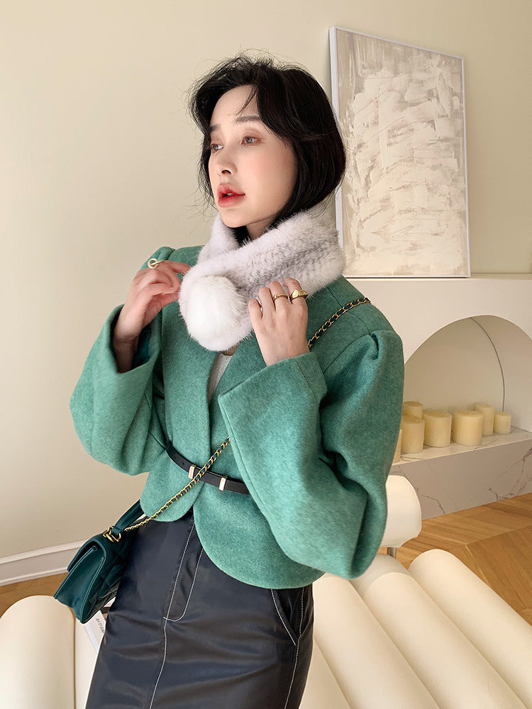 WARM MINK FUR SCARF WITH FOX POM POM - STYLISH WINTER ACCESSORY