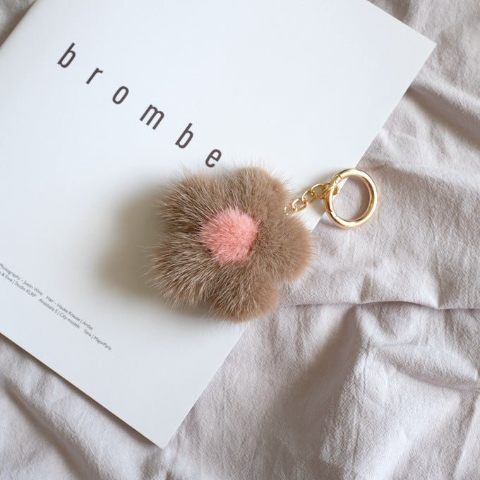 MINK FUR CHERRY BLOSSOM PENDANT BAG ACCESSORY