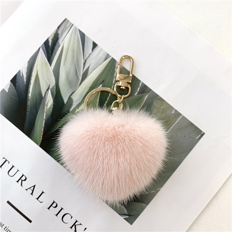 HEART-SHAPED MINK FUR BAG CHARM GIFT ACCESSORY