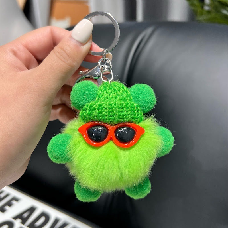 CUTE REX RABBIT HAIR SMALL COAL BALL KEYCHAIN ACCESSORY
