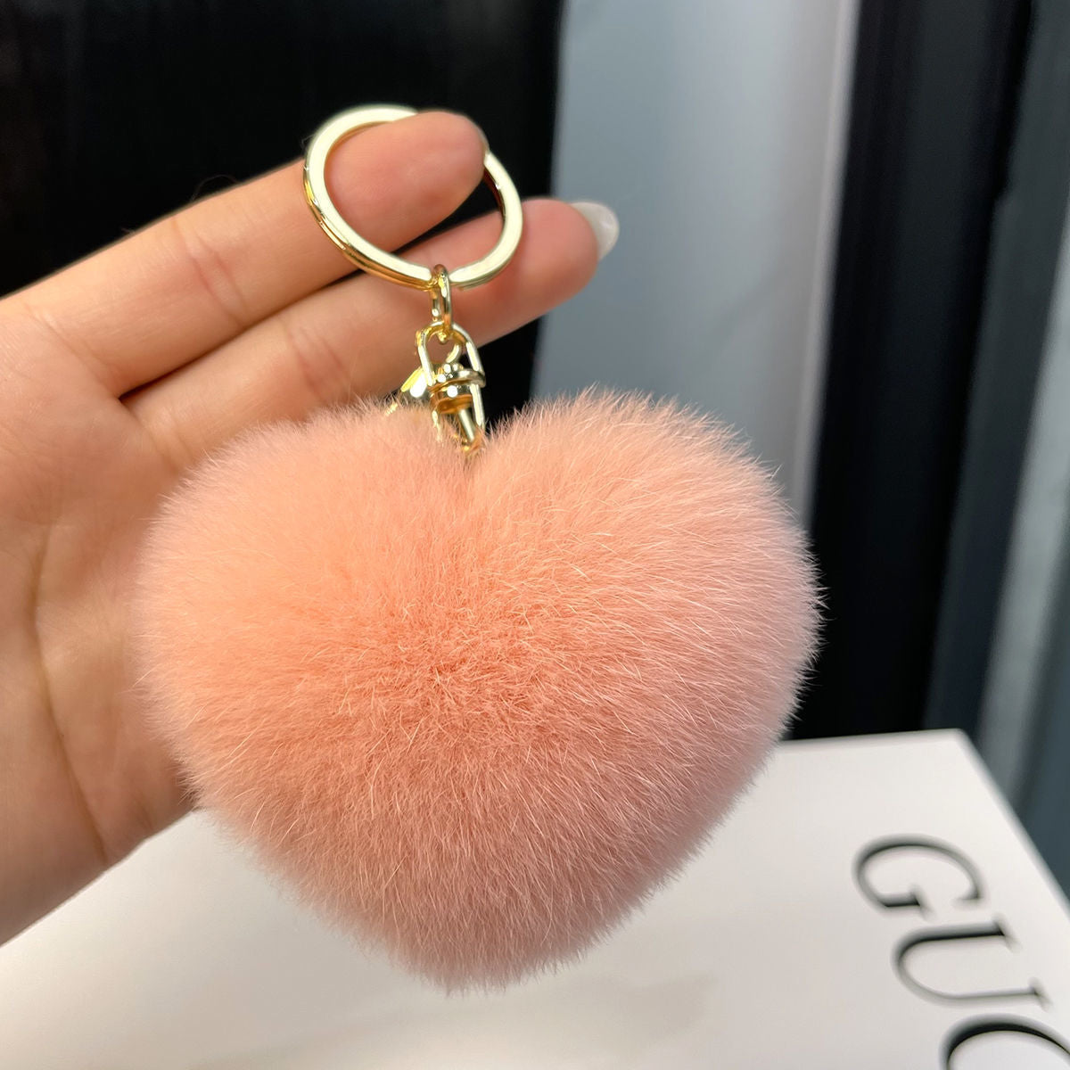 REAL OTTER RABBIT FUR LOVE KEYCHAIN CUTE PLUSH ACCESSORY