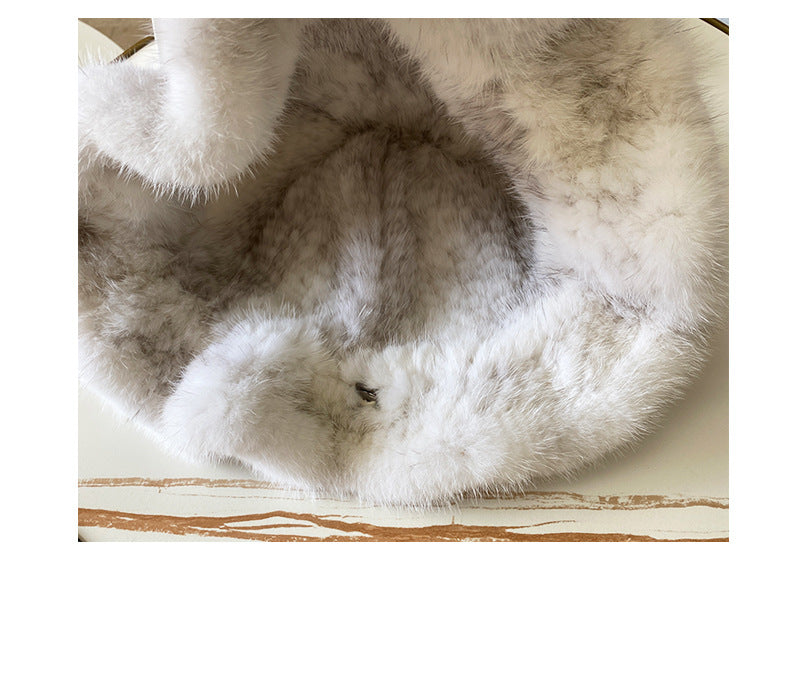 ELEGANT RUFFLED MINK FUR BERET HAT