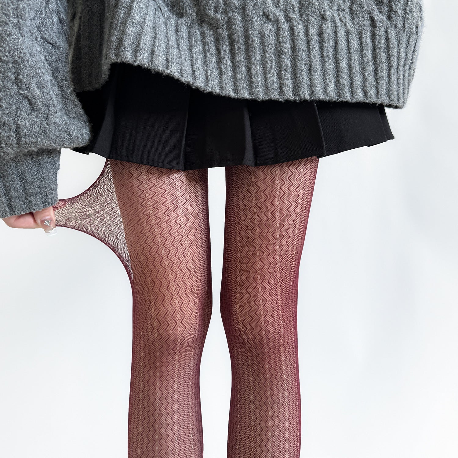 AUTUMN HIGH ELASTIC WATER RIPPLE HOLLOW VERTICAL PATTERN RETRO PANTYHOSE