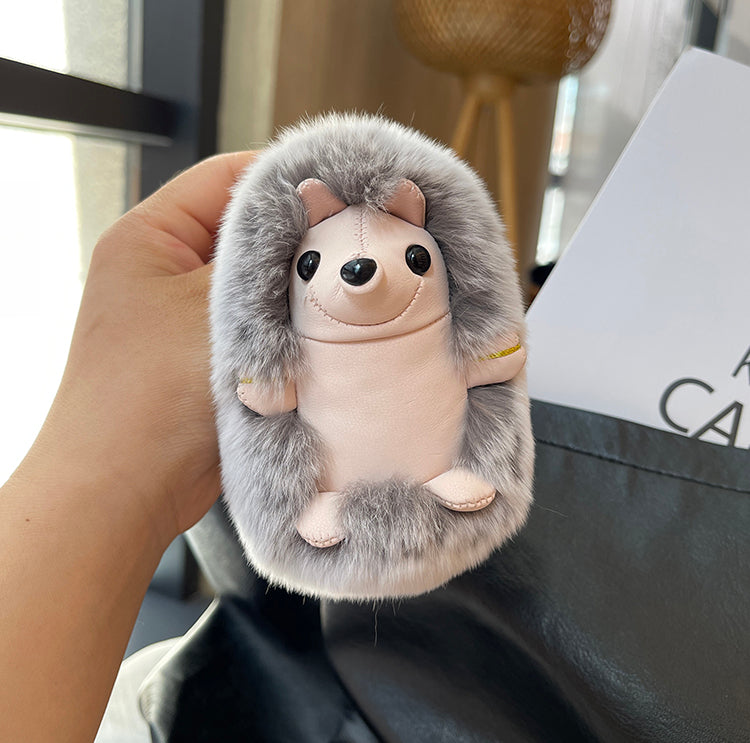 REX RABBIT HAIR LITTLE HEDGEHOG KEYCHAIN PLUSH DOLL ACCESSORY