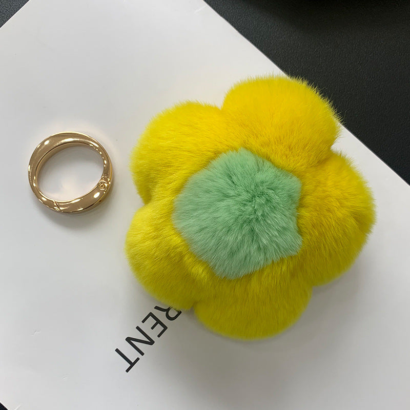 CUTE REAL RABBIT FUR FLOWER CHARM KEYCHAIN & PHONE ACCESSORY