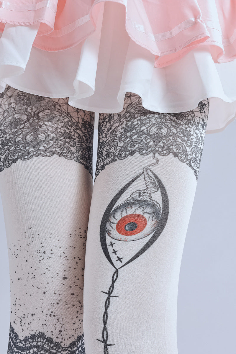 FAKE TATTOO LACE BUTTERFLY PATTERN LEGGINGS PRINT COS PANTYHOSE