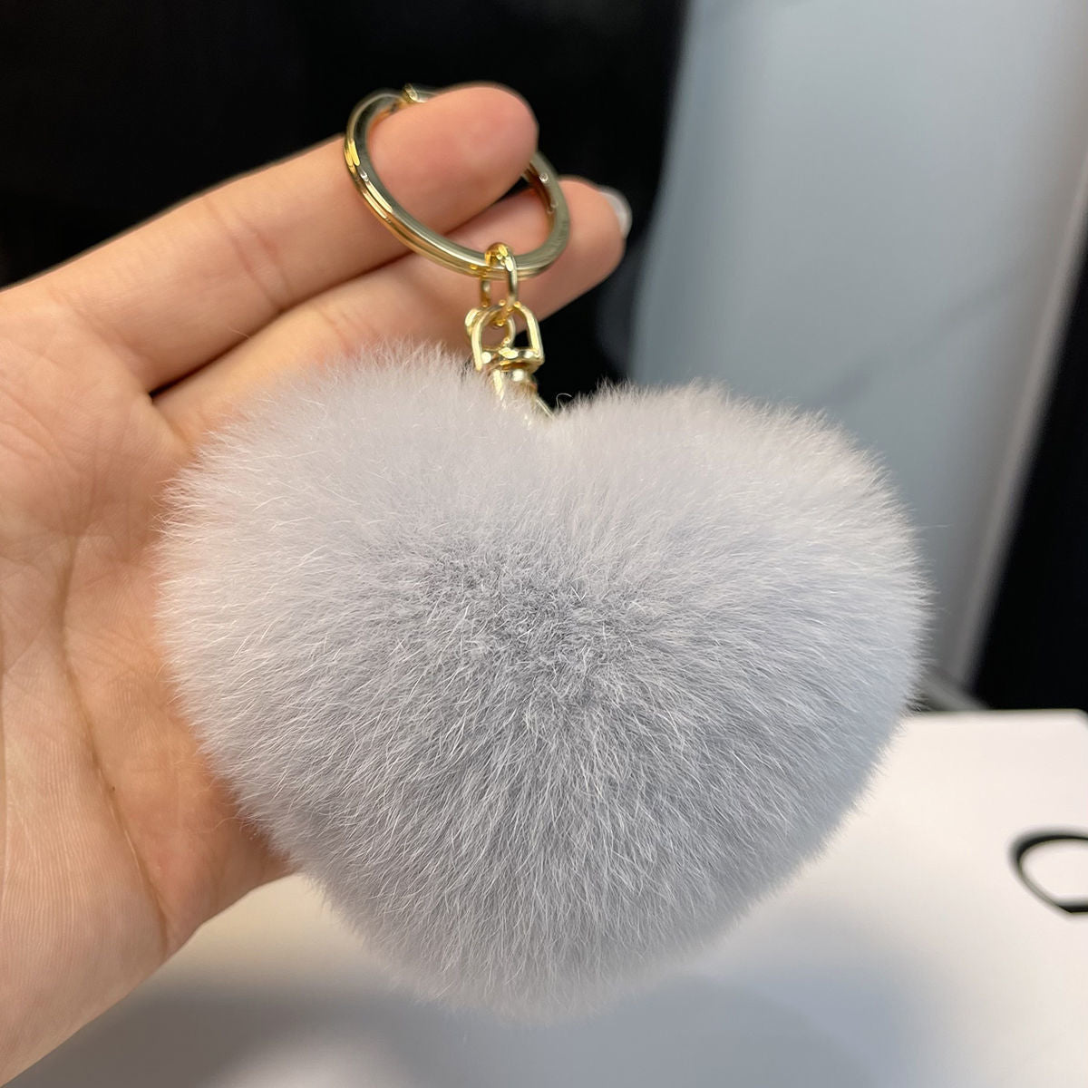 REAL OTTER RABBIT FUR LOVE KEYCHAIN CUTE PLUSH ACCESSORY