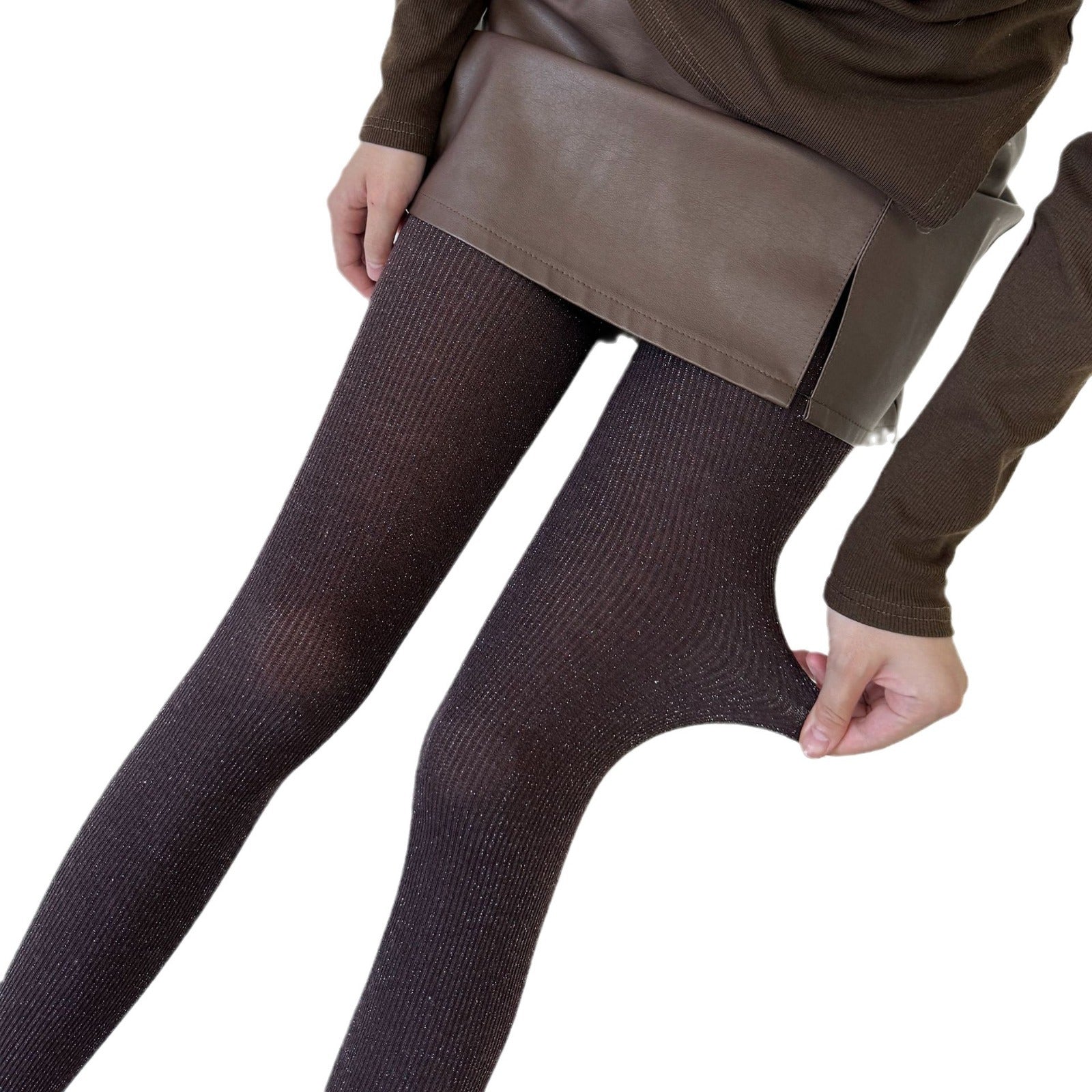 SPRING AND AUTUMN SMALL BRIGHT SILK SLIGHTLY FLASH SILVER SILK MIXED LINE VERTICAL STRIP LEGGINGS PANTYHOSE