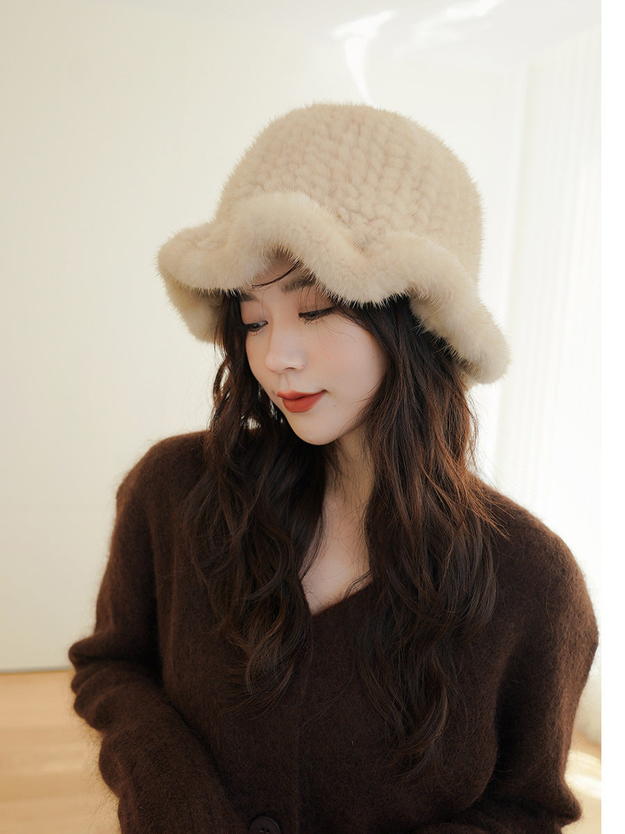 ELEGANT RUFFLED MINK FUR BERET HAT